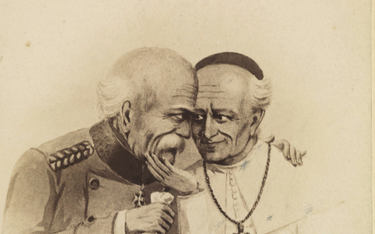 Karykatura przedstawiająca Ottona von Bismarcka z papieżem Leonem XIII