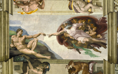 „Stworzenie Adama” Michał Anioł namalował w środkowej części sklepienia Kaplicy Sykstyńskiej