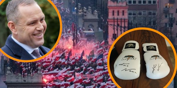 Rękawice bokserskie z autografem prezydenta Nawrockiego hitem licytacji Marszu Niepodległości