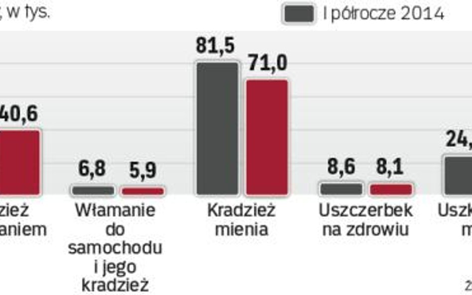 W pierwszych sześciu miesiącach 2015 r. mniej było kradzieży, rozbojów i pobić