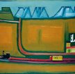 Jerzy Nowosielski, „Pejzaż z kolejką i górami”, olej, płótno, 1964 76 x 100 cm,