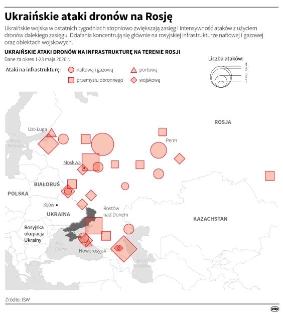 Ukraińskie ataki dronów na Rosję