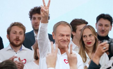 Donald Tusk na wieczorze wyborczym Koalicji Obywatelskiej