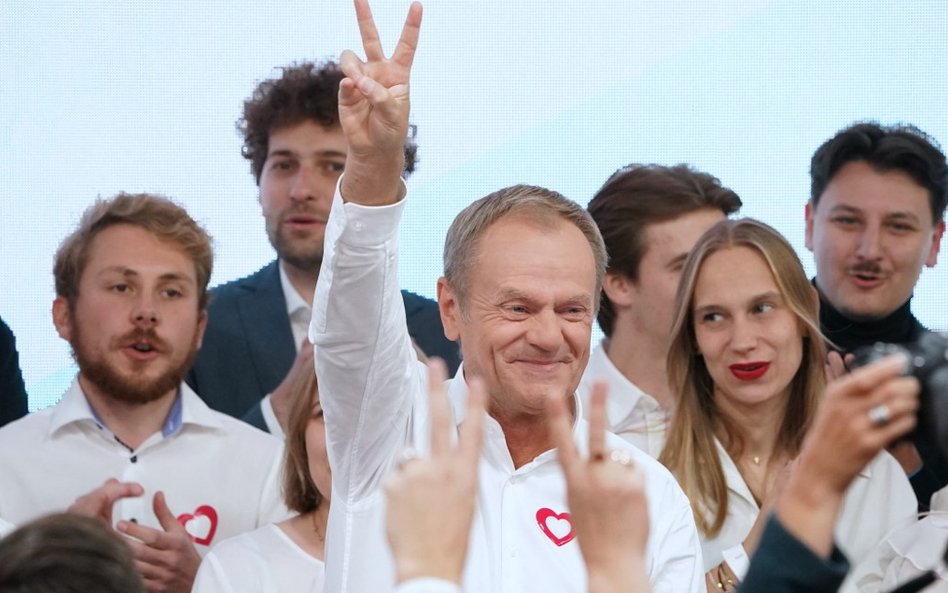 Donald Tusk na wieczorze wyborczym Koalicji Obywatelskiej