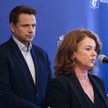 Była wiceprezydent Warszawy Aldona Machnowska-Góra i prezydent Warszawy Rafał Trzaskowski na konfere