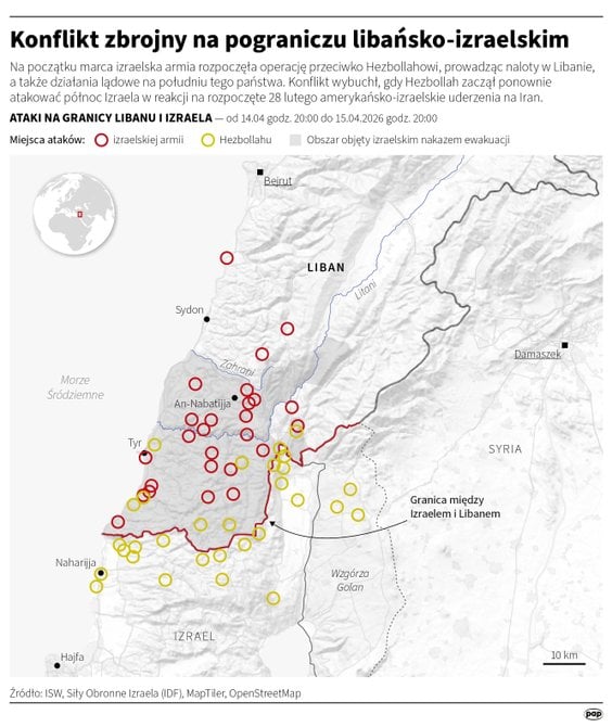 Ataki Izraela i Hezbollahu, do których doszło między 14 a 15 kwietnia
