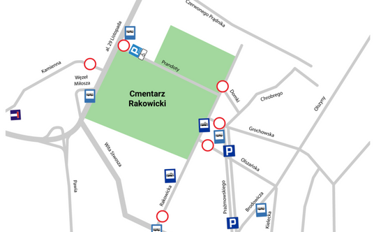 Cmentarz Rakowicki w Krakowie. Organizacja ruchu w czasie Wszystkich Świętych 2024