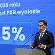 Minister finansów i gospodarki Andrzej Domański podczas konferencji prasowej po zakończonym posiedze