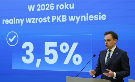 Minister finansów i gospodarki Andrzej Domański podczas konferencji prasowej po zakończonym posiedze