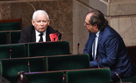 Prezes PiS Jarosław Kaczyński i wiceminister infrastruktury Marek Gróbarczyk w Sejmie