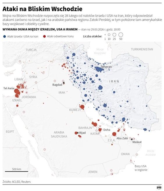 Ataki na Bliskim Wschodzie (stan na 29 marca)