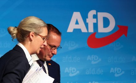 Alice Weidel i Tino Chrupalla z AfD na konferencji prasowej po wyborach w Turyngii i Saksonii