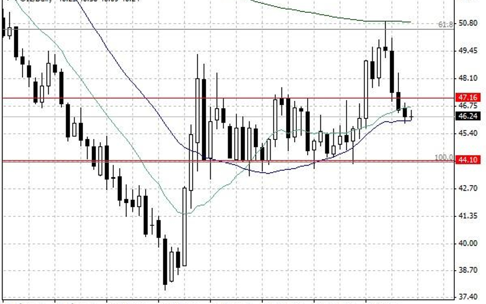 Notowania ropy naftowej WTI – dane dzienne.
