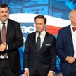 Artur Dziambor (L) Krzysztof Bosak (Ś) i Janusz Korwin-Mikke (P)