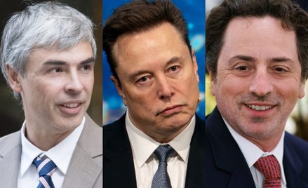 Elon Musk (w środku), właściciel m.in. Tesli i SpaceX, Larry Page (z lewej), współzałożyciel koncern