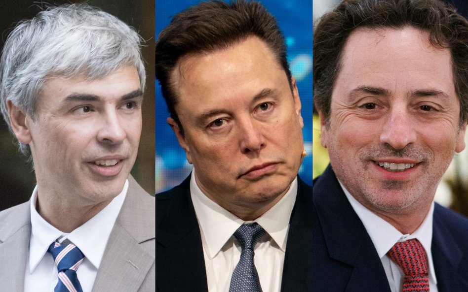 Elon Musk (w środku), właściciel m.in. Tesli i SpaceX, Larry Page (z lewej), współzałożyciel koncern