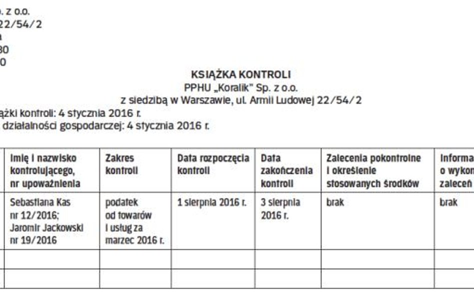 WZÓR książki kontroli