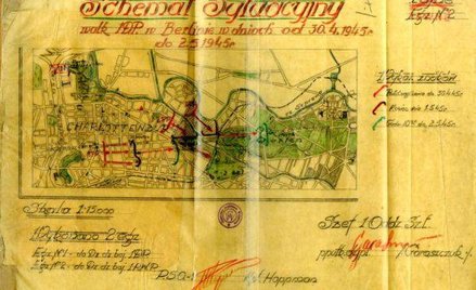 Schemat sytuacyjny walk 1DP. w Berlinie. 30.04-02.05.1945