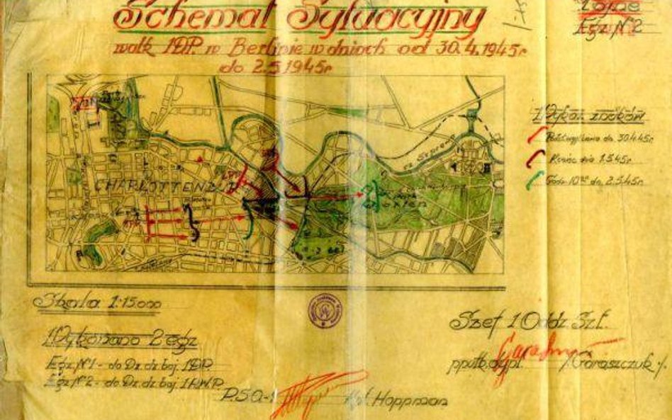 Schemat sytuacyjny walk 1DP. w Berlinie. 30.04-02.05.1945