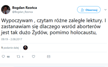 Poseł PiS Bogdan Rzońca: Dlaczego Żydzi są wśród aborterów?