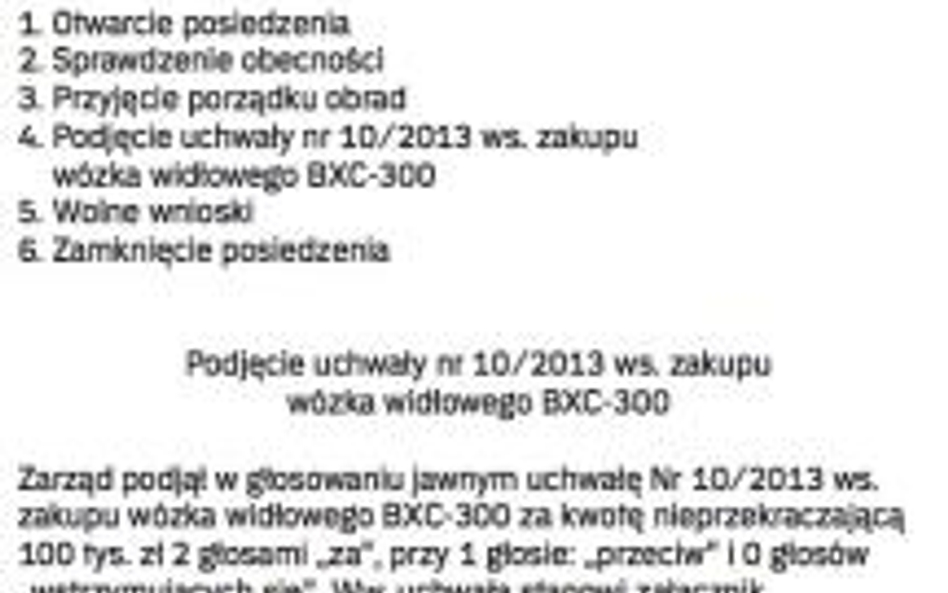 Przykład protokołu z posiedzenia zarządu sp. z o.o.