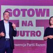 Poseł Adrian Zandberg i członkini Zarządu Głównego partii Razem Anna Górska podczas kongresu Razem.