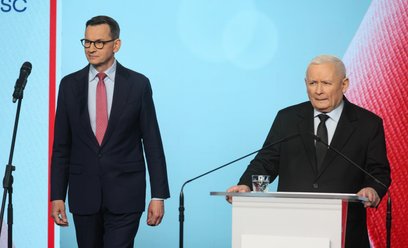 Prezes PiS Jarosław Kaczyński (z prawej) i wiceprezes Mateusz Morawiecki