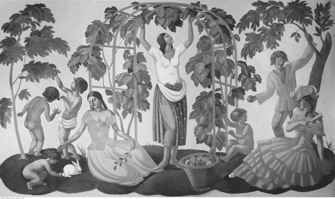 Panneaux dekoracyjne Jesień, namalowane przez artystę malarza Wacława Borowskiego, zdobiące lokal ka