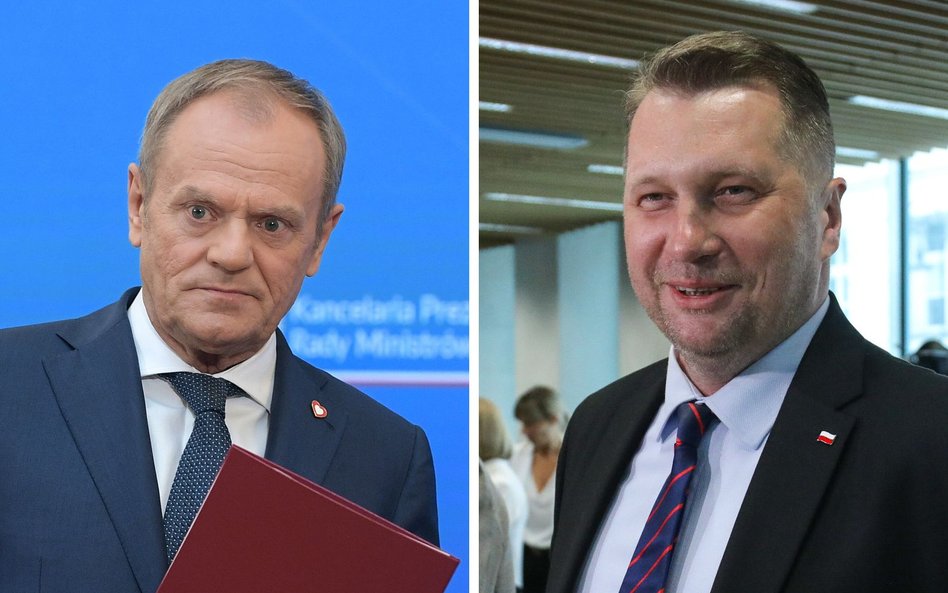 Premier RP Donald Tusk i były minister edukacji i nauki Przemysław Czarnek