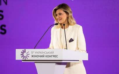 Ołena Zełenska na kongresie kobiet w Ukrainie w 2021 roku.