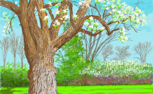 David Hockney, „27th March 2020 No.1, 2020 rok”, grafika z iPada, wydruk na papierze