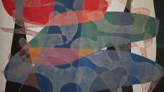 Maria Jarema „Penetracje I”, 1957, tempera, monotypia na papierze przyklejonym na płótnie, Muzeum Sz