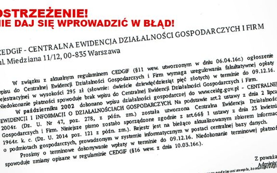 Uwaga na komercyjne wezwania do rejestrowania działalności gospodarczej