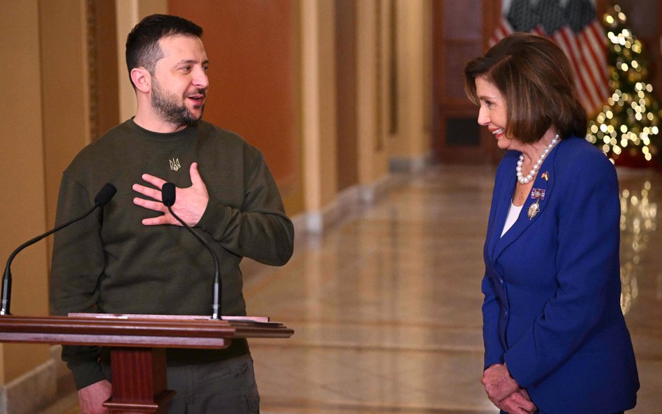 Perfekcyjnie wyluzowany Wołodymyr Zełenski i nieco onieśmielona Nancy Pelosi, spikerka Izby Reprezen