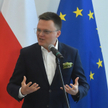 Prezes PSL Władysław Kosiniak-Kamysz podczas wspólnej konferencji prasowej z liderem Polski 2050 Szy