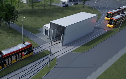 Hala nowej myjni tramwajowej w żoliborskiej zajezdni