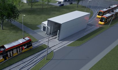 Hala nowej myjni tramwajowej w żoliborskiej zajezdni
