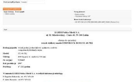 Wózek widłowy wystawiony na aukcji internetowej przez KGHM