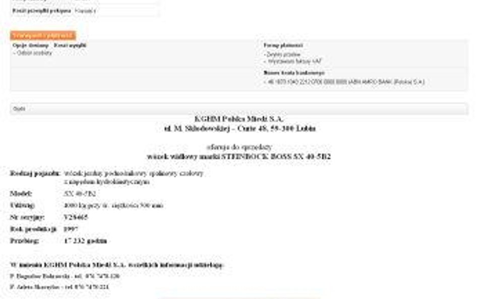 Wózek widłowy wystawiony na aukcji internetowej przez KGHM