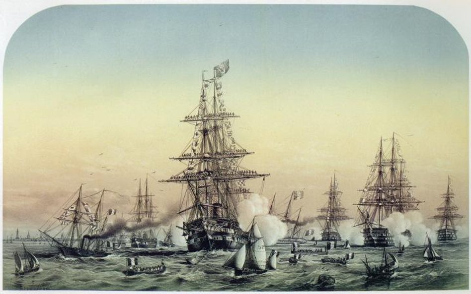 Cesarz Francuzów Napoleon III odwiedza w Calais flotę brytyjską szykującą się do rejsu na Morze Czar