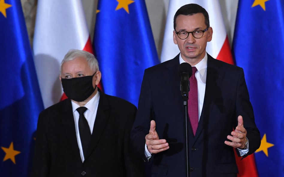 Premier Mateusz Morawiecki oraz prezes PiS Jarosław Kaczyński