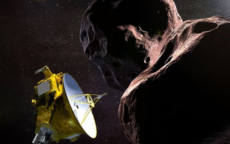 Ilustracja statku kosmicznego New Horizons NASA napotykającego 2014 MU69 - Ultima Thule