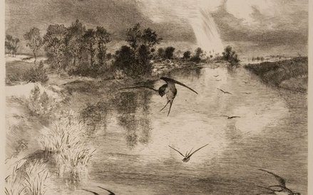 2. Feélix Bracquemond, Les Hirondelles / Jaskółki, 1882/1887 z teki: Six eaux-fortes par Bracquemond