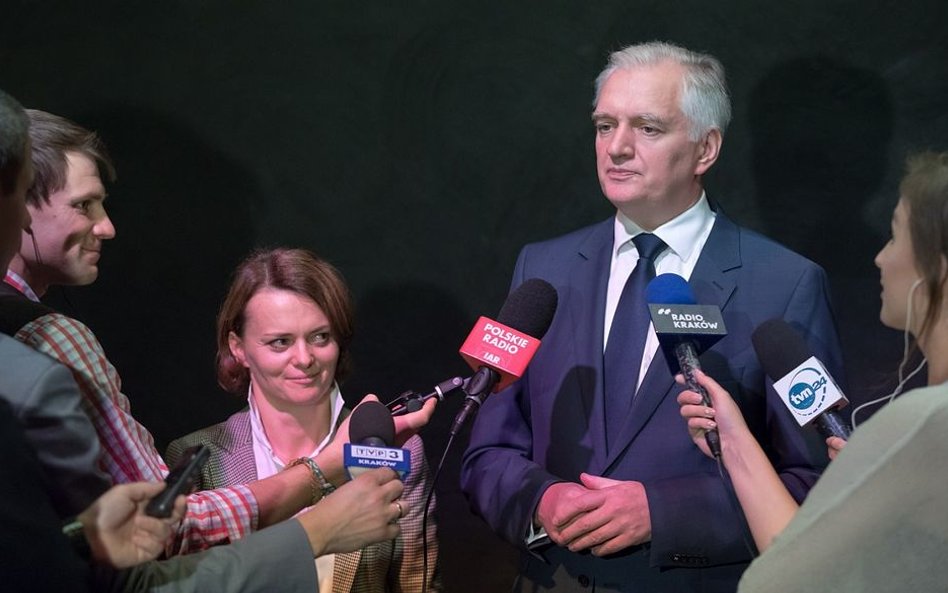 Wicepremier Jarosław Gowin i rekomendowana przez niego kandydatka na prezydenta Krakowa Jadwiga Emil