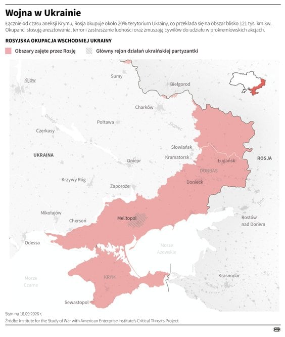 Zasięg rosyjskiej okupacji Ukrainy