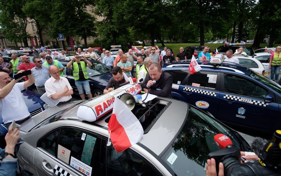 Protest taksówkarzy w Poznaniu