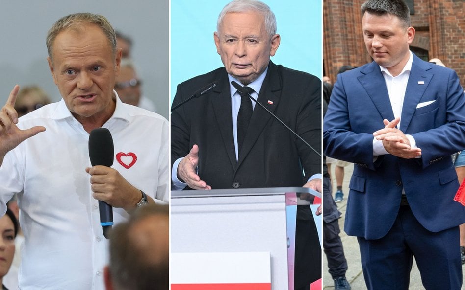 Donald Tusk, Jarosław Kaczyński i Sławomir Mentzen