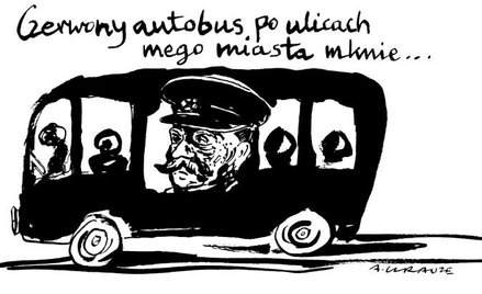 Komentarz rysunkowy. Czerwony autobus
