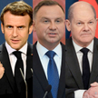 Prezydenci Francji i Polski - Emmanuel Macron i Andrzej Duda - oraz kanclerz Niemiec Olaf Scholz