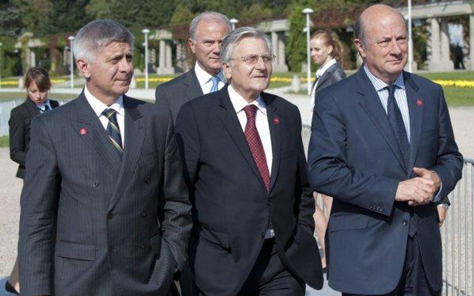 Marek Belka, prezes NBP, Jean-Claude Trichet, prezes EBC, Jacek Rostowskim, minister finansów